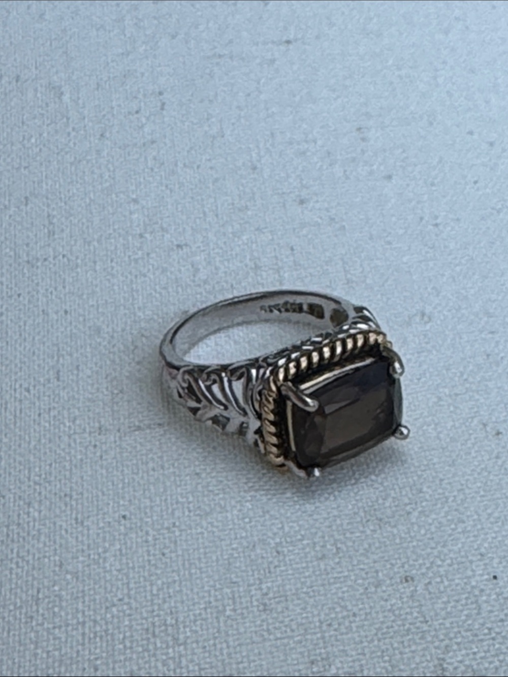 Vintage Lia Sophia Mia Bella smoky topaz emerald cut ring